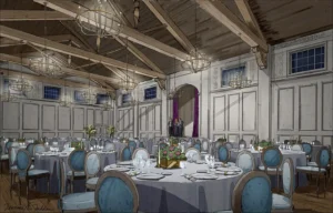 Hand drawn interior design rendering, Elks Lodge Ballroom