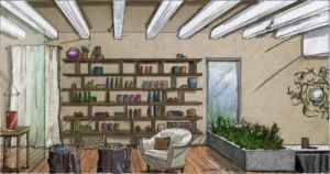 Strange Invisible Perfume shop, retail shelves. Design Rendering Perfume Shop