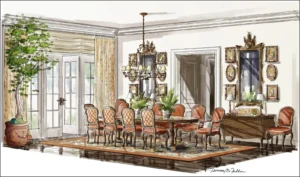 Interior Design Rendering Traditional Dining Room.