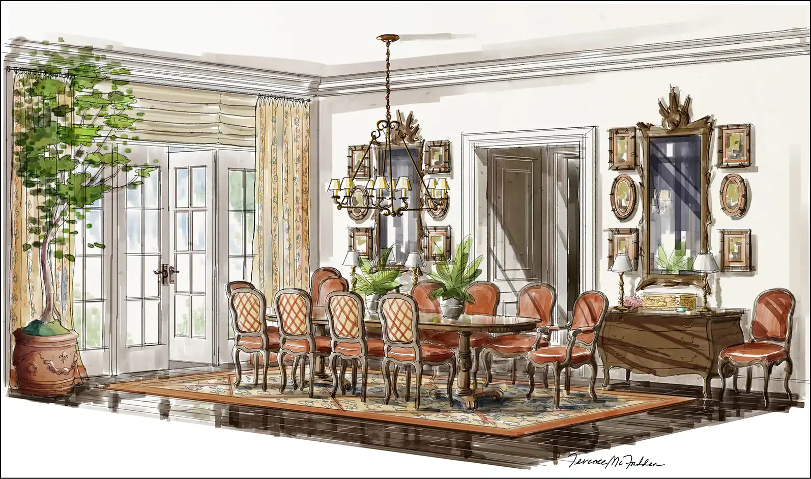 Interior Design Rendering Traditional Dining Room.
