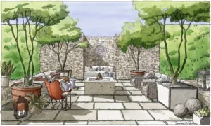 Landscape Design & Rendering Coastal Calif. Mediterranean influence.